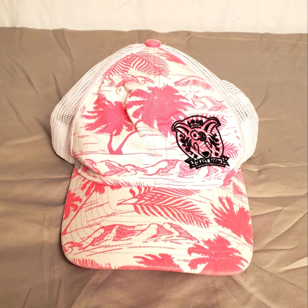Pink Floral Leaf Print White Loco Crazy Room Ball Cap Hat Small